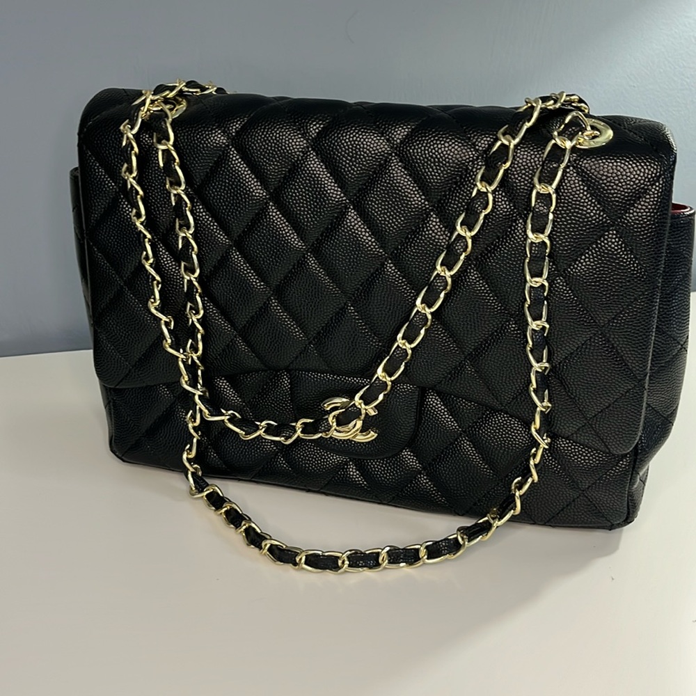Black with gold chain strap